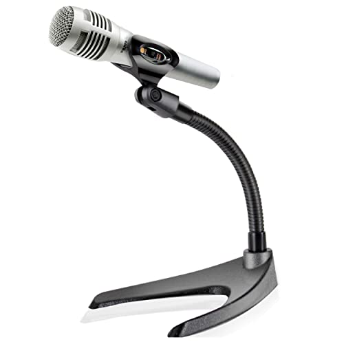 Pyle Desktop Microphone Stand – Universal Tabletop Mic Holder w/ Flexible 8.2” Inch Gooseneck Mount and Solid U Shape Base – Perfect for Table Desk or Counter – PMKS8,Black