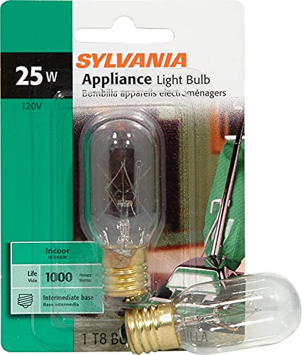 SYLVANIA 25W Appliance Tubular Incandescent T8 Bulb, 230 Lumens, Clear, 100 CRI, 2850K, Warm White – 1 Pack (18360)