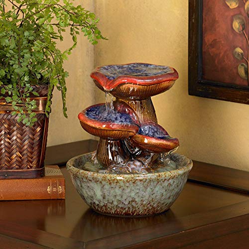 Toadstool Rustic Zen Indoor Cascading Small Tabletop Water Fountain 3-Tier Ceramic 9 1/4″ for Table Desk-Top Home Office Bedroom House Relaxation Living Room – John Timberland