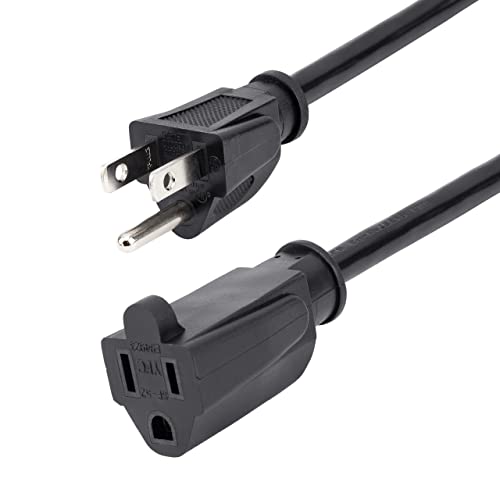 StarTech.com 10ft (3m) Power Extension Cord, NEMA 5-15R to NEMA 5-15P Black Extension Cord, 13A 125V, 16AWG, Outlet Extension Power Cable, NEMA 5-15R to NEMA 5-15P AC Power Cord – UL Listed (PAC10110)