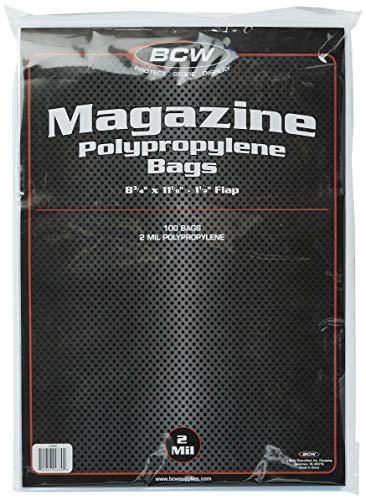 BCW Crystal Clear 2-mil Polypropylene Magazine Bags 8-3/4″ X 11-1/8″ with 1-1/2″ Flap. (100-Count)