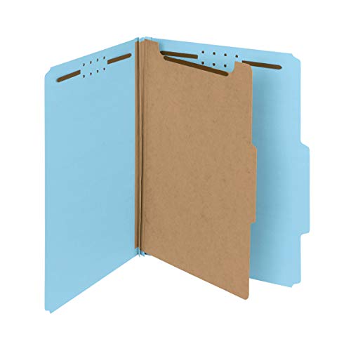 Smead 100% Recycled Pressboard Classification File Folder, 1 Divider, 2″ Expansion, Letter Size, Blue, 10 per Box (13721)