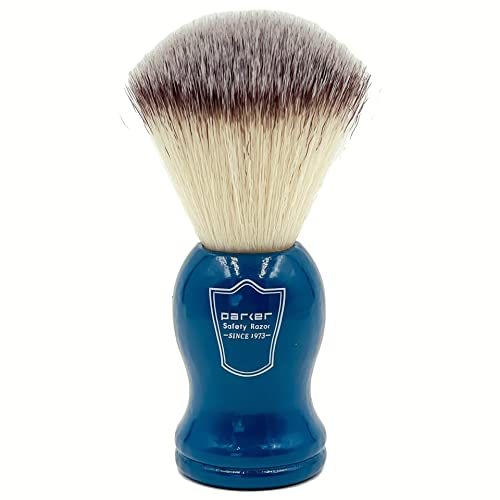 Parker Safety Razor Synthetic Bristle Wood Handle Shaving Brush – Brush Stand Included – Blue Wood Handle