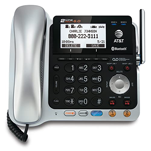AT&T TL86109 DECT 6.0 2-Line Expandable Corded/Cordless Phone with Bluetooth Connect to Cell, Answering System and Base Speakerphone, 1 Corded Handset and 1 Cordless Handset, Silver/Black