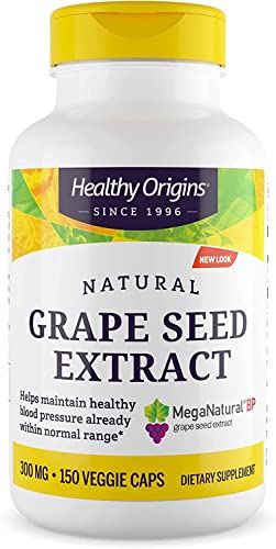 Healthy Origins Grape Seed Extract 300 mg (MegaNatural BP, Non-GMO, California-Grown, Gluten Free, Supports Healthy Blood Pressure), 150 Veggie Caps
