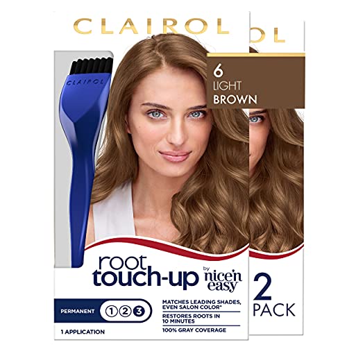 Clairol Root Touch-Up by Nice’n Easy Permanent Hair Dye, 6 Light Brown Hair Color, Pack of 2