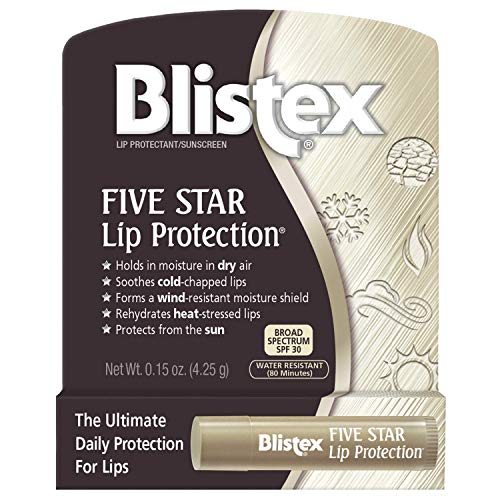 Blistex Five Star Lip Protection Lip Balm, 0.15 Ounce – Wind & Water-Resistant Lip Care, Broad Spectrum SPF 30 Sun Protection, Soothes Cold Chapped Lips, Hydrating Lip Treatment, Holds in Moisture
