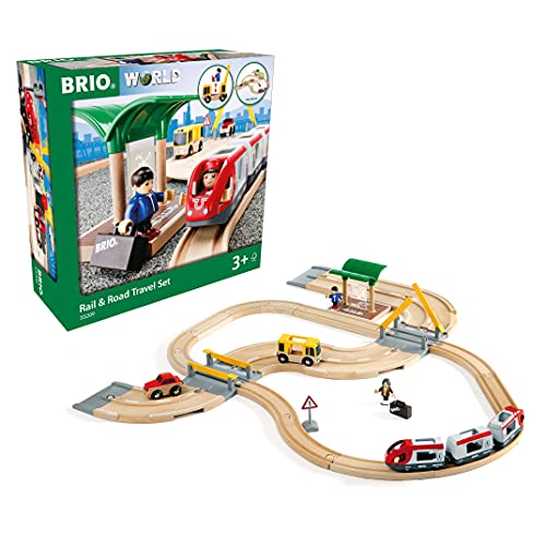 BRIO World – 33209 Rail & Road Travel Set | 33 Piece Train Toy with Accessories and Wooden Tracks for Kids Ages 3 and Up