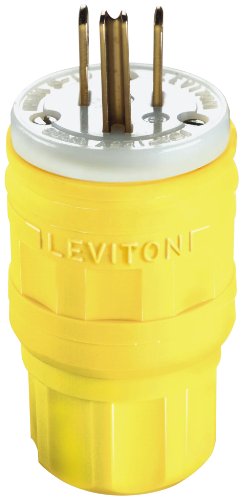 Leviton 14W47 15 Amp, 125 Volt, Straight Blade, Plug, Industrial Grade, Grounding, Wetguard, Yellow