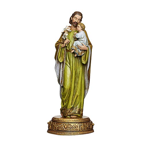 Joseph’s Studio by Roman – St. Joseph and Child Jesus on Base, Heavenly Protectors, Renaissance Collection, 10.25″ H, Resin and Stone, Religious Gift, Decoration, Gift Boxed