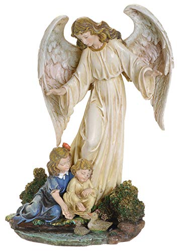 Joseph’s Studio by Roman – Guardian Angel with Children Figure on Base, Renaissance Collection, 8.5″ H, Resin and Stone, Religious Gift, Decoration