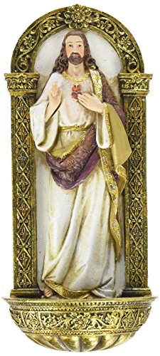 Heavenly Protectors Joseph’s Studio by Roman Exclusive Sacred Heart of Jesus Holy Water Font Figurine, 7.5-Inch