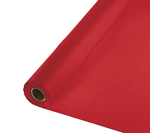 Creative Converting 100′ Roll Plastic Table Cover, Classic Red –