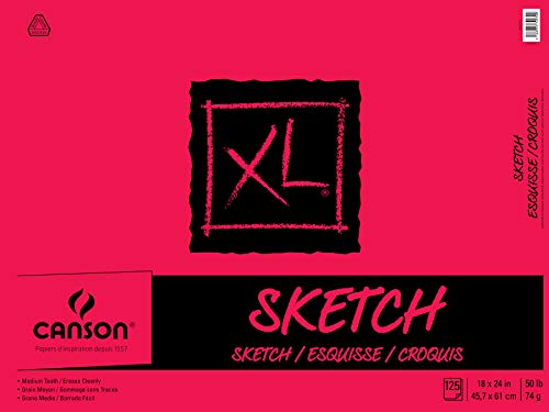 Canson XL Series Paper Sketch Pad for Charcoal, Pencil and Pastel, Side Wire Bound, 50 Pound, 18 x 24 Inch, 50 Sheets