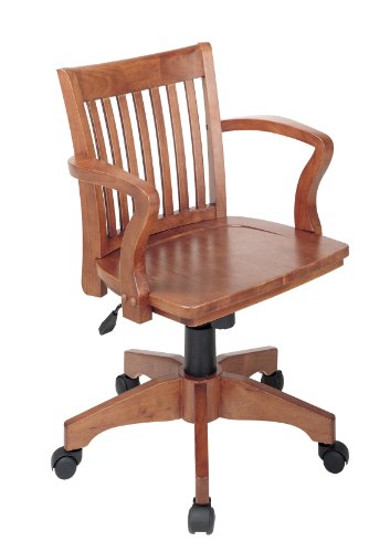 OSP Home Furnishings Deluxe Wood Banker’s Desk Chair with Adjustable Height, Locking Tilt, and Heavy Duty Base, Fruitwood