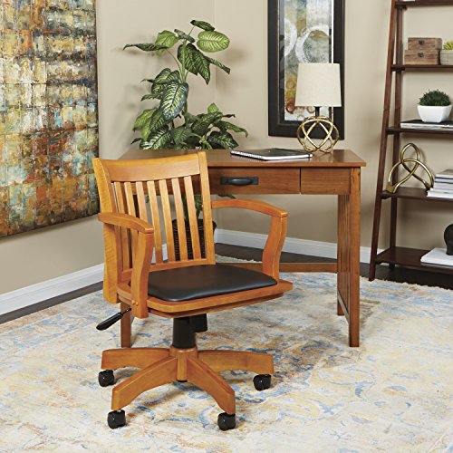 OSP Home Furnishings Deluxe Wood Banker’s Desk Chair with Padded Seat, Adjustable Height and Locking Tilt, Fruitwood Finish and Black Vinyl | The Storepaperoomates Retail Market - Fast Affordable Shopping