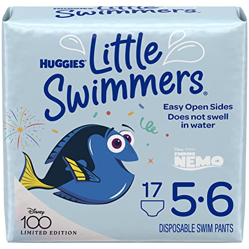 Swim Diapers Size 5-6 (32+ lbs), Huggies Little Swimmers Disposable Swimming Diapers, 17 Ct