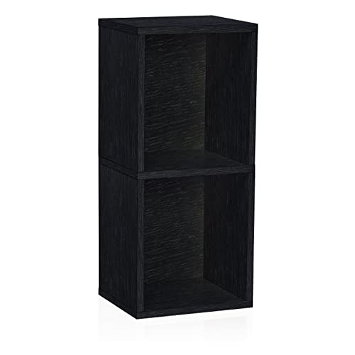 Way Basics 2-Shelf Bookcase Narrow Under Desk Storage Cube Organizer (Tool-Free Assembly), Black Wood Grain