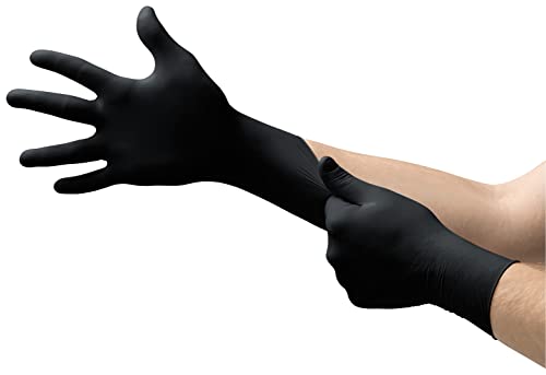 Microflex MK-296 Black Disposable Nitrile Gloves, Latex-Free, Powder-Free Glove for Mechanics, Automotive, Cleaning or Tattoo Applications, Size Medium, Case of 1000 Units