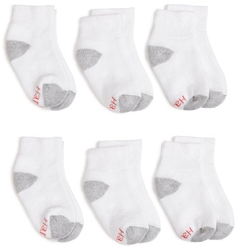 Hanes Ultimate Boys’ 6-Pack Ankle Socks, White, Large
