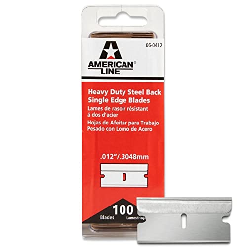 American Line Single Edge Razor Blades – 100-Pack – 0.012″ Heavy Duty High Carbon Steel with Steel Backing for Extra Durability and Long Life – 66-0412