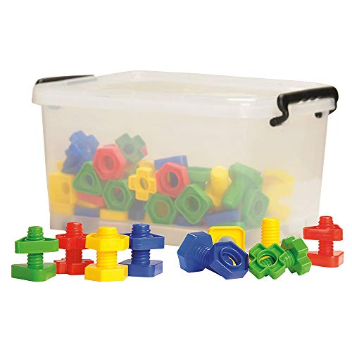 Constructive Playthings 2 1/2″ L. Giant Nuts & Bolts 96 pc. Building Set in Storage Tub for Ages 18 Months and Up, Model Number: CPX-112