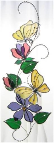 Stained Glass Yellow Butterfly Scroll