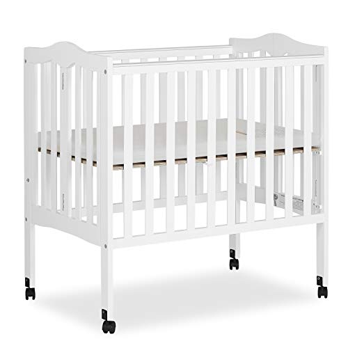 Dream On Me 2-In-1 Lightweight Folding Portable Stationary Side Crib In White, Greenguard Gold Certified, Baby Crib To Playpen, Folds Flat For Storage, Locking Wheels