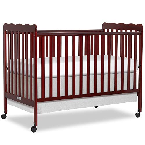 Dream On Me Carson Classic 3-In-1 Convertible Crib In Cherry, Made Of Sustainable Pinewood, Non-Toxic Finish, Comes With Locking Wheels, Wooden Nursery Furniture