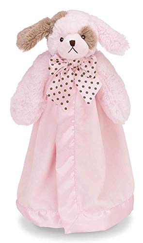 Bearington Baby Wiggles Snuggler, Pink Puppy Dog Plush Stuffed Animal Security Blanket, Lovey 15″
