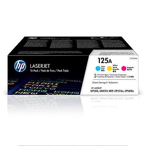 HP 125A Cyan, Magenta, Yellow Toner Cartridges (3-pack) | Works with HP Color LaserJet CM1312 MFP Series, HP Color LaserJet CP1215, CP1515, CP1518 Series | CE259A