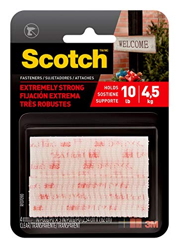Scotch Extreme Interlocking Fasteners, 1 in x 3 in, 2 Sets, Clear, Holds up to 10 lbs (1 set holds 2 lbs)