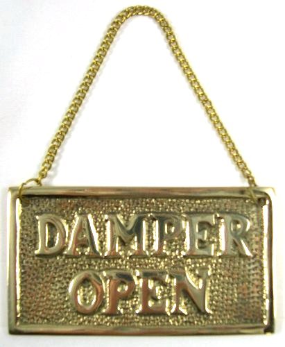 Hanging Solid Brass Fireplace Damper Open Closed Sign