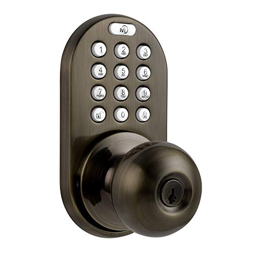 MiLocks TKK-02AQ Digital Door Knob Lock with Electronic Keypad for Interior Doors, Antique Brass