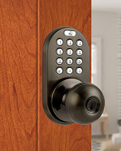 MiLocks TKK-02AQ Digital Door Knob Lock with Electronic Keypad for Interior Doors, Antique Brass | The Storepaperoomates Retail Market - Fast Affordable Shopping