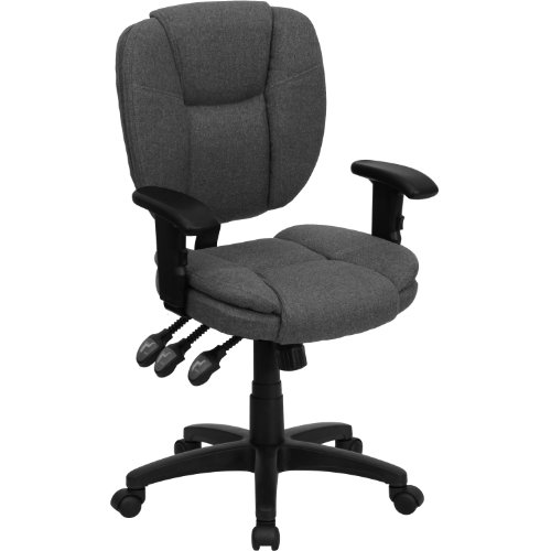 Flash Furniture Mid-Back Gray Fabric Multifunction Swivel Ergonomic Task Office Chair with Pillow Top Cushioning and Arms