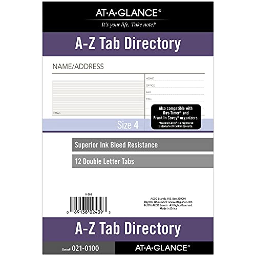 AT-A-GLANCE Day Runner Undated Planner Telephone and Address A–Z Tabs, 5-1/2″ x 8-1/2″, Size 4, Loose-Leaf (021-0100)