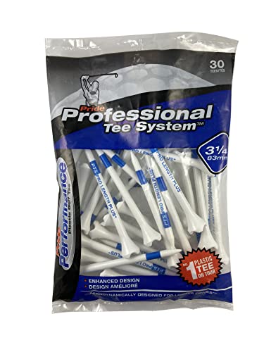 Pride Professional Tee System Plastic Golf Tees, 3-1/4 inch – 30 count (Blue),EV31430 White