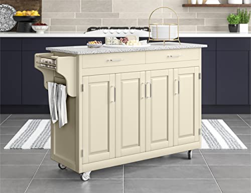 Create-a-Cart White 4 Door Cabinet Kitchen Cart with Gray Granite Top by Home Styles