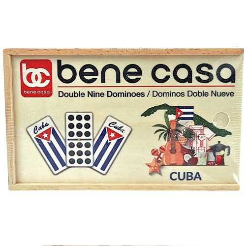 Bene Casa – Cuban Flag Design Double Nines Dominoes Set (55 Dominoes) – Ideal for 2-10 Players – Includes Wooden Storage Box