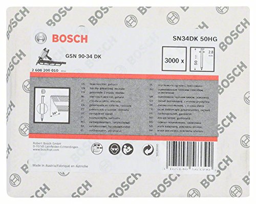 Bosch 2608200010 SN34DK D-Head Strip Nail, Hot-Dip-Galvanized Smooth, 50mm x 2.8mm, Grey