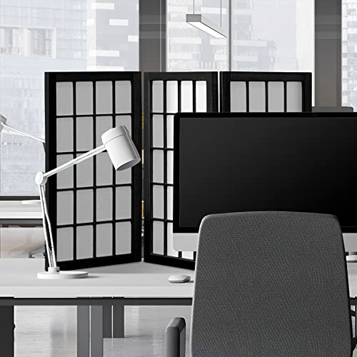 2 ft. Short Desktop Window Pane Shoji Screen – Black – 3 Panels