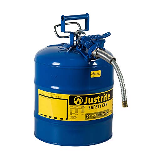 Justrite 7250330 AccuFlow 5 Gallon, 11.75″ OD x 17.50″ H Galvanized Steel Type II Blue Safety Can With 1″ Flexible Spout