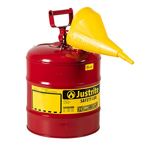 Justrite 7150110 5 Gallon, 11.75″ OD x 16.875″ H Galvanized Steel Type I Red Safety Can With Funnel