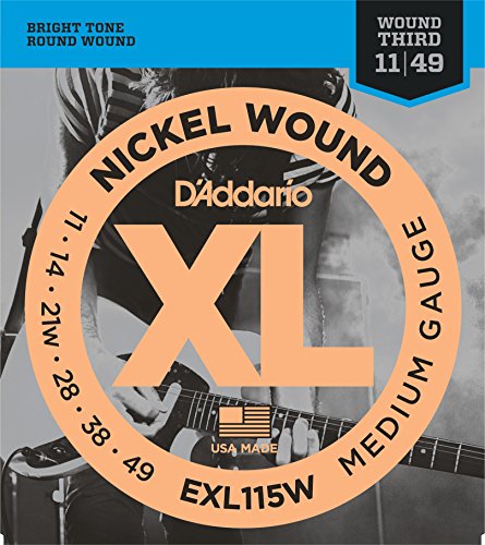 D’Addario EXL115Wx5 (5 sets) Electric Guitar Strings, 3rd String Wound, Nickel, Round Wound, Blues/Jazz Rock (.011-.049)