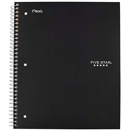 Five Star Spiral Notebook, 1 Subject, Wide Ruled Paper, 100 Sheets, 10-1/2″ x 8″, Black (72021)