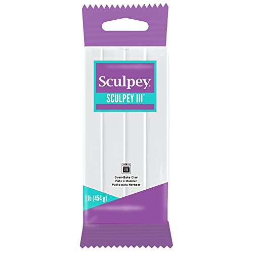 Sculpey III Polymer Oven-Bake Clay, White, Non Toxic, 8 oz. bar, great for modeling, sculpting, holiday, DIY, mixed media and school projects. Great for kids and beginners!