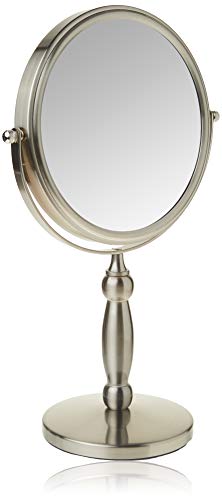 Floxite,Tabletop Mount Dual sided 1x and 15x Vanity Mirror, Brushed Nickel