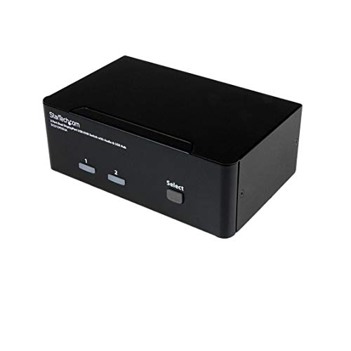 StarTech.com Dual Monitor DisplayPort KVM Switch – 2 Port – USB 2.0 Hub – Audio and Microphone – DP KVM Switch (SV231DPDDUA) Black
