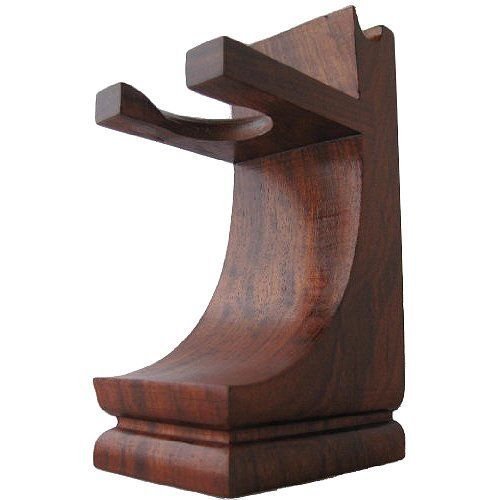 Mission Style Wood Shave Stand for Razor and Brush – Walnut Finish – for Standard Size Shave Brushes (Knots 22mm or Less)